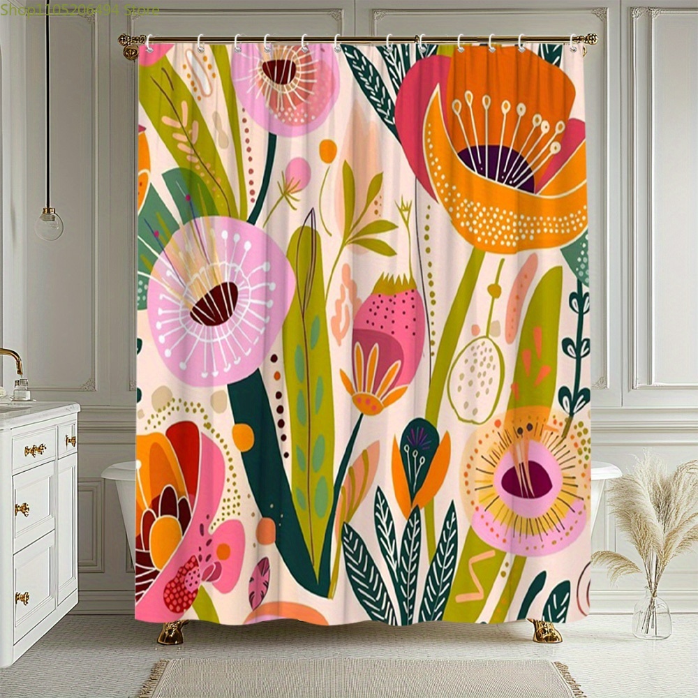 Home Bathroom Design Ideas - Żywa zasłona prysznicowa z kwiatowym wzorem,