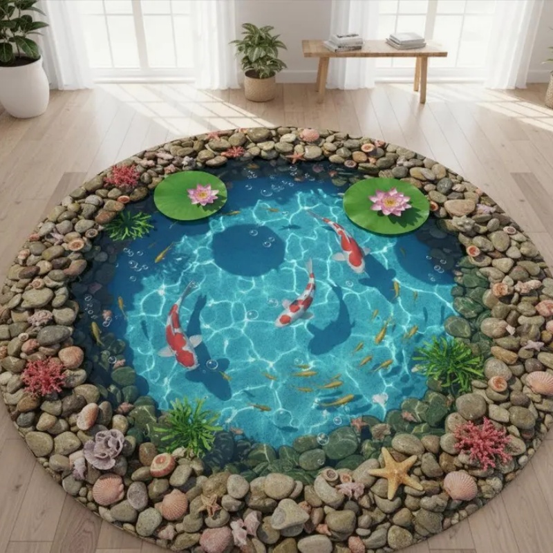 Home Goods Bathroom Rugs - Dywan okrągły 2D z motywem ryb