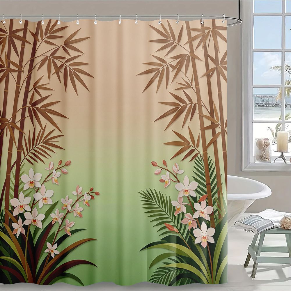 Home Bathroom Design Ideas - Wodoodporna zasłona prysznicowa z motywem botanicznym,