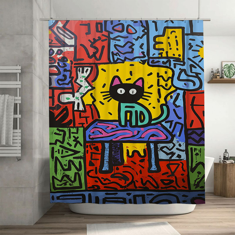 Home Bathroom Remodel - Jasna Graffiti Abstrakcyjna Zasłona Prysznicowa z