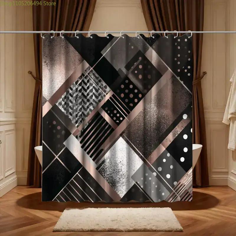 Home Bathroom Design Ideas - Nowoczesna geometryczna abstrakcyjna zasłona prysznicowa, czarno-szary