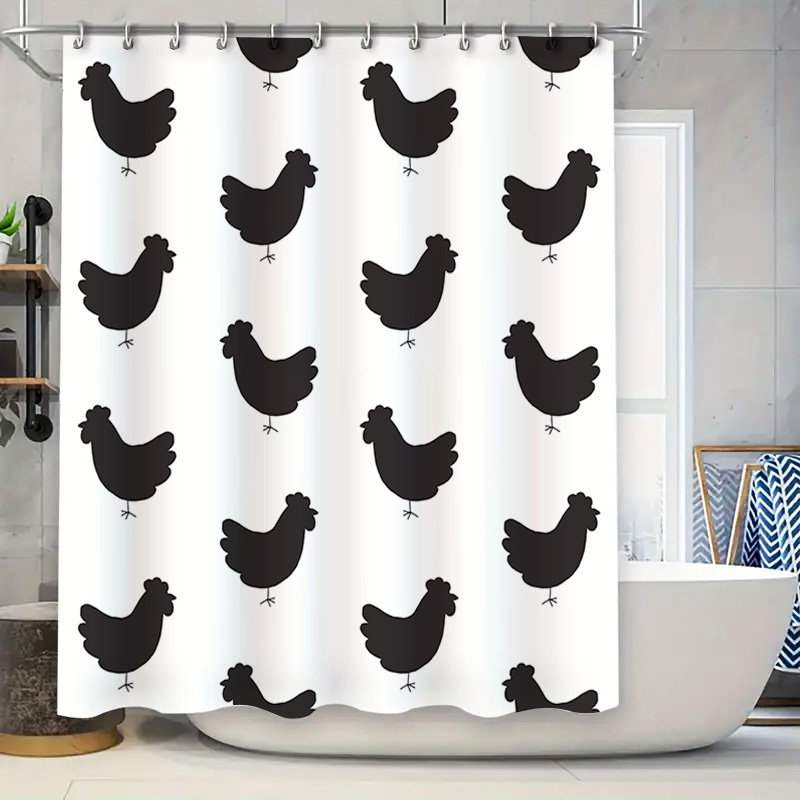 Home Bathroom Design Ideas - Wodoodporna zasłona prysznicowa z uroczym czarnym
