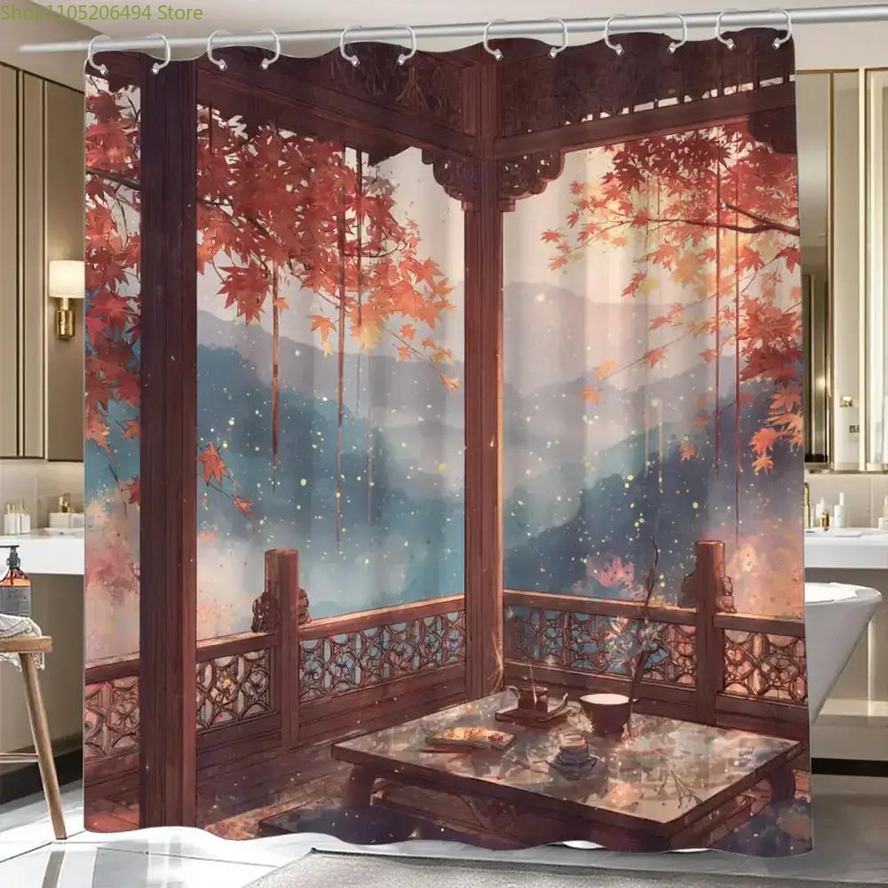 Home Bathroom Design Ideas - Zasłona prysznicowa w stylu chińskim, motyw