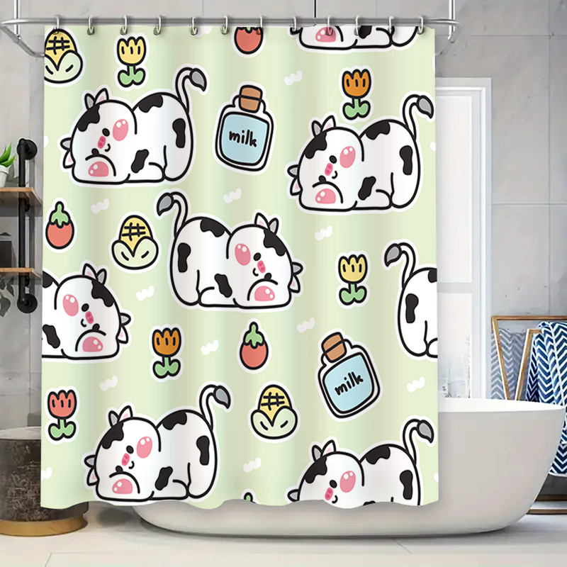Home Bathroom Design Ideas - Urocza zasłona prysznicowa z nadrukiem krowy