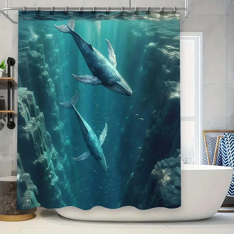 Home Bathroom Remodel - Zasłona prysznicowa z nadrukiem wieloryba 3D,