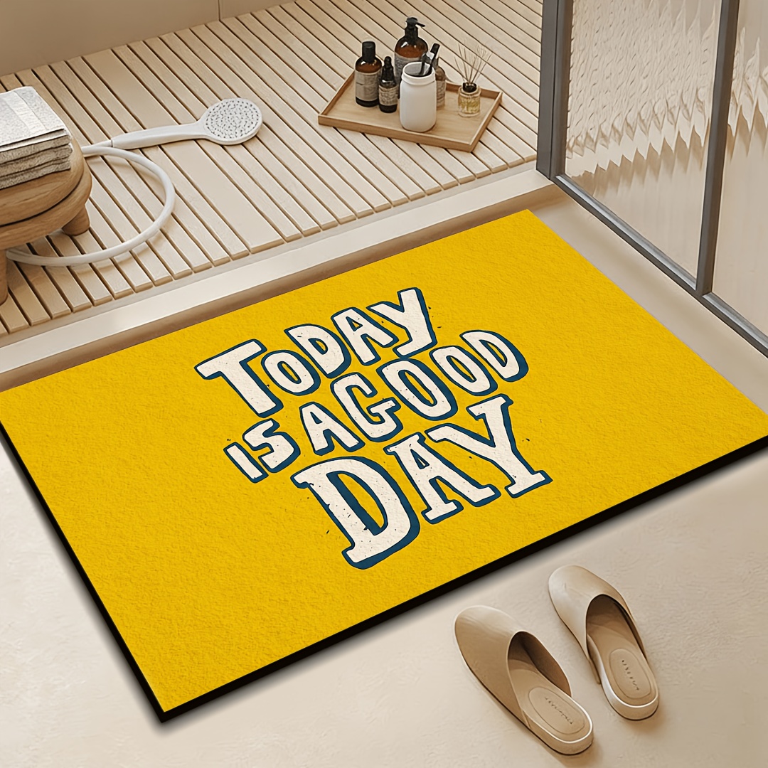 Home Goods Bathroom Rugs - Żółta wycieraczka z napisem 