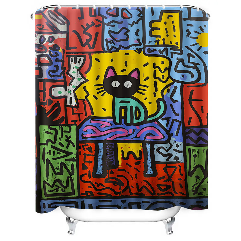 Jasne kolorowe graffiti zasłon – Home Bathroom Remodel recenzja i cena