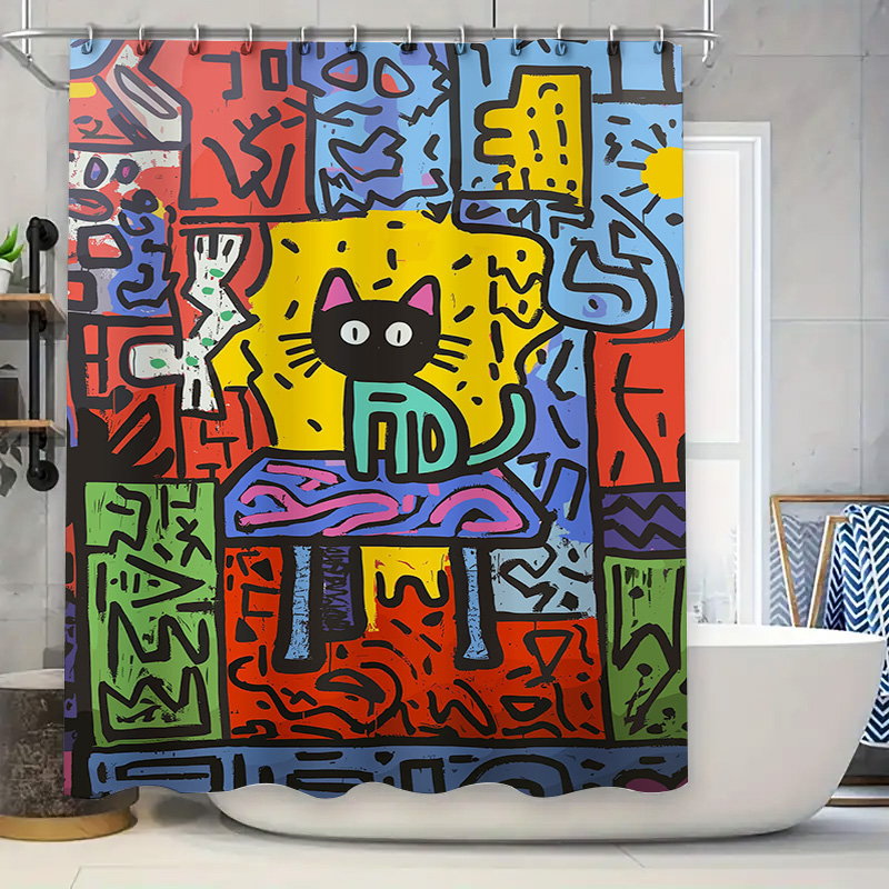 Jasne kolorowe graffiti zasłon – Home Bathroom Remodel recenzja i cena